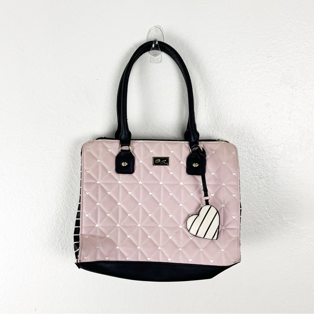 BETSEY JOHNSON Pink Blush Black Quilted Dome Shoulder Bag Tote Purse